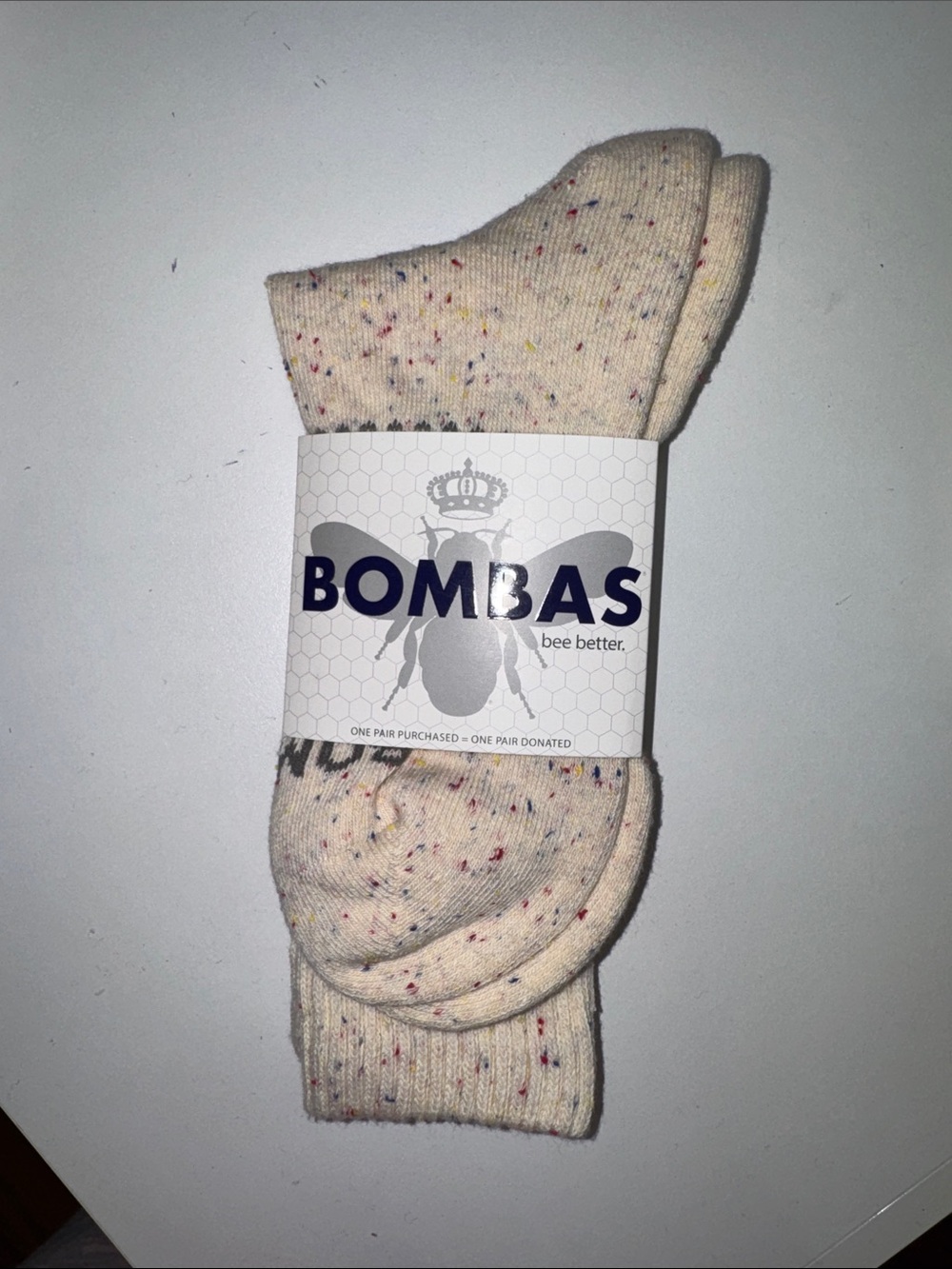 Bombas Cream Speckled Crew Socks with Multicolor Flecks